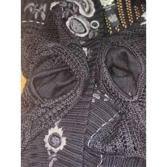 Lucky Brand long knit black cardigan Embroidered open  front S - Picture 5 of 7